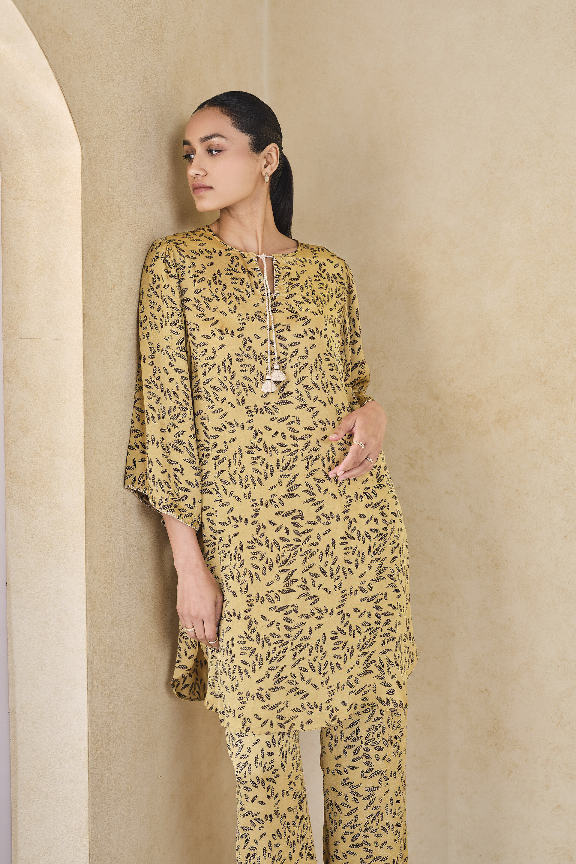 Leafbird Handcrafted Ajrakh Drawstring Co-ord - Yellow, Yellow, image 5